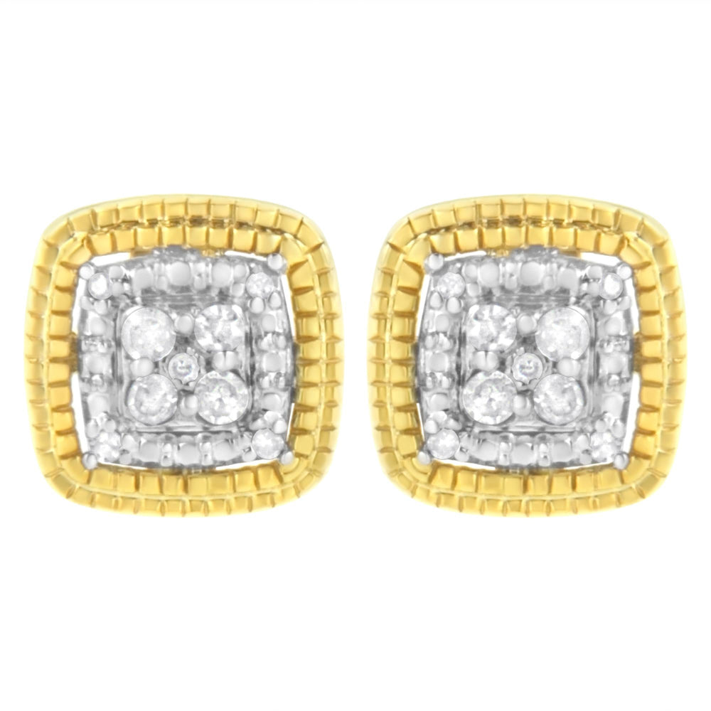 .925 Sterling Silver 1/10 Cttw Prong-Set Round Cut Diamond Square Shape with Milgrain Halo Stud Earrings (I-J Color, I2-I3 Clarity)