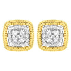 .925 Sterling Silver 1/10 Cttw Prong-Set Round Cut Diamond Square Shape with Milgrain Halo Stud Earrings (I-J Color, I2-I3 Clarity)