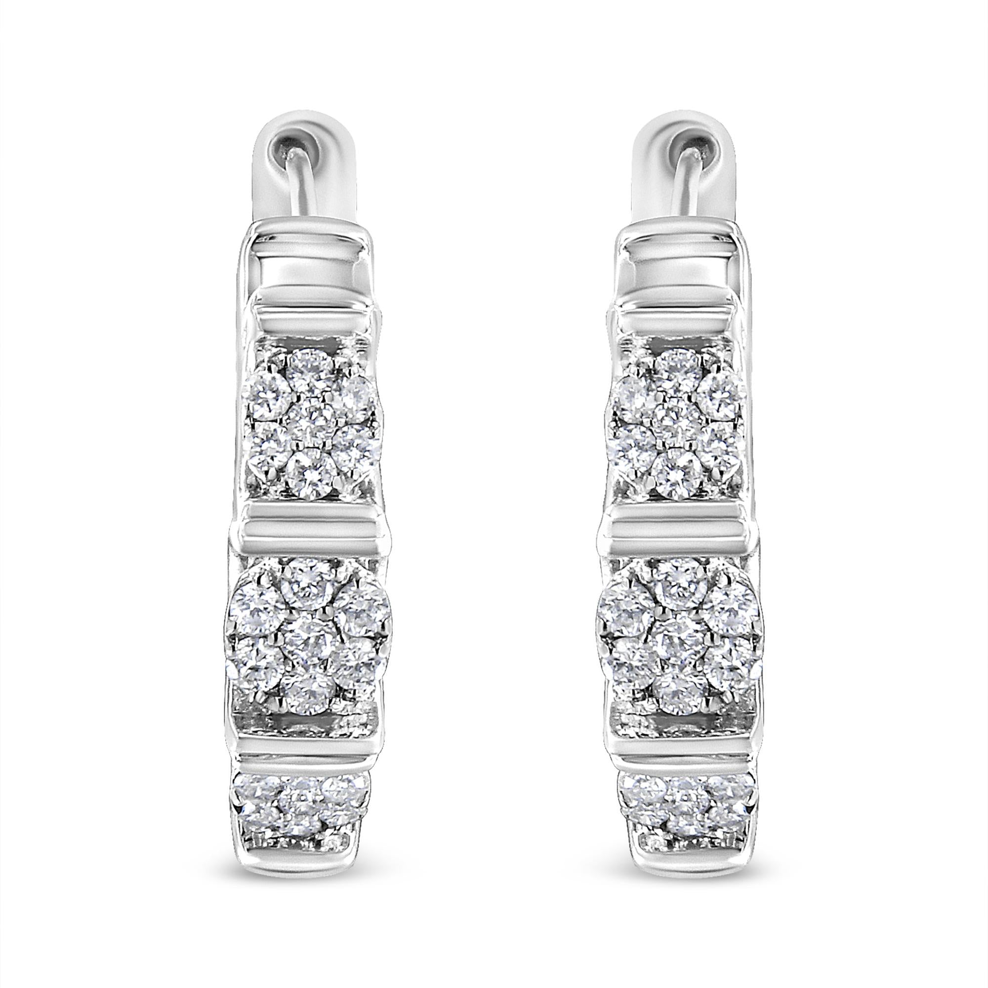 .925 Sterling Silver 1/2 Cttw Lab Grown Round Diamond Floral Cluster Hoop Earrings (F-G Color, SI1-SI2 Clarity)