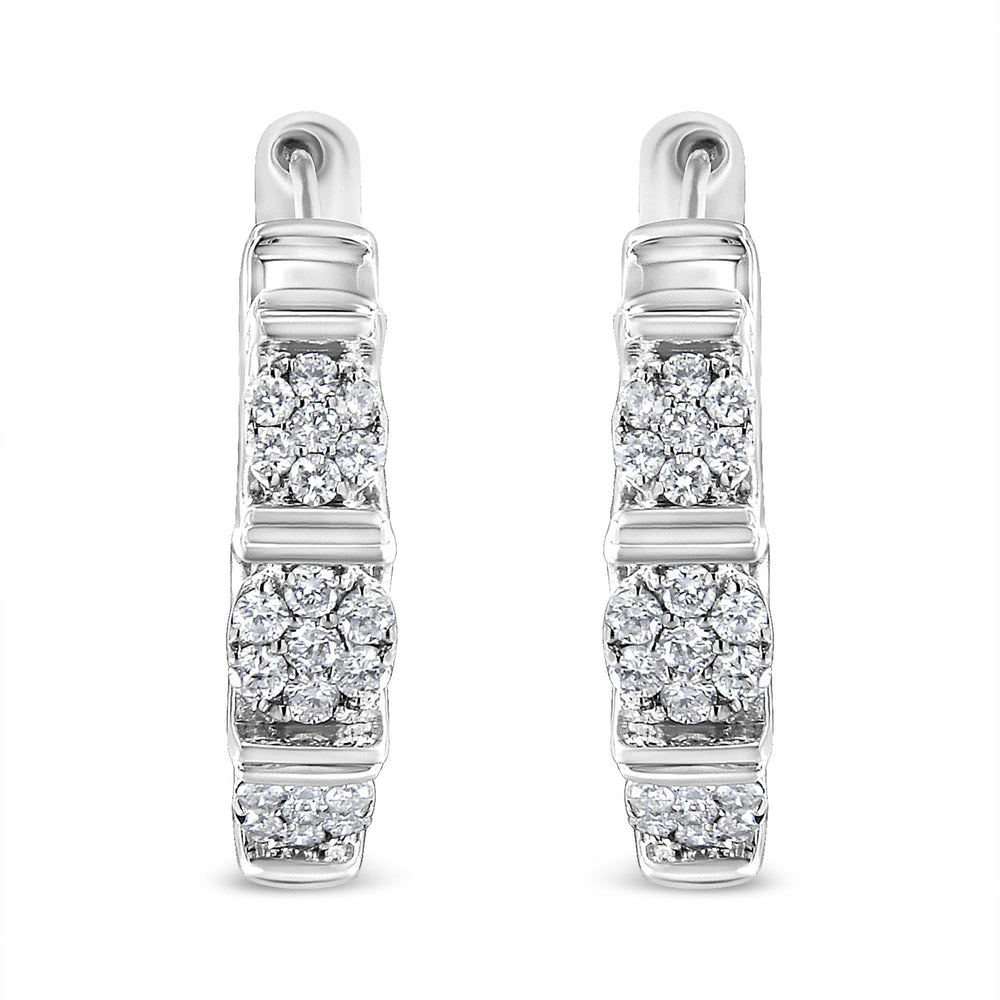 .925 Sterling Silver 1/2 Cttw Lab Grown Round Diamond Floral Cluster Hoop Earrings (F-G Color, SI1-SI2 Clarity)