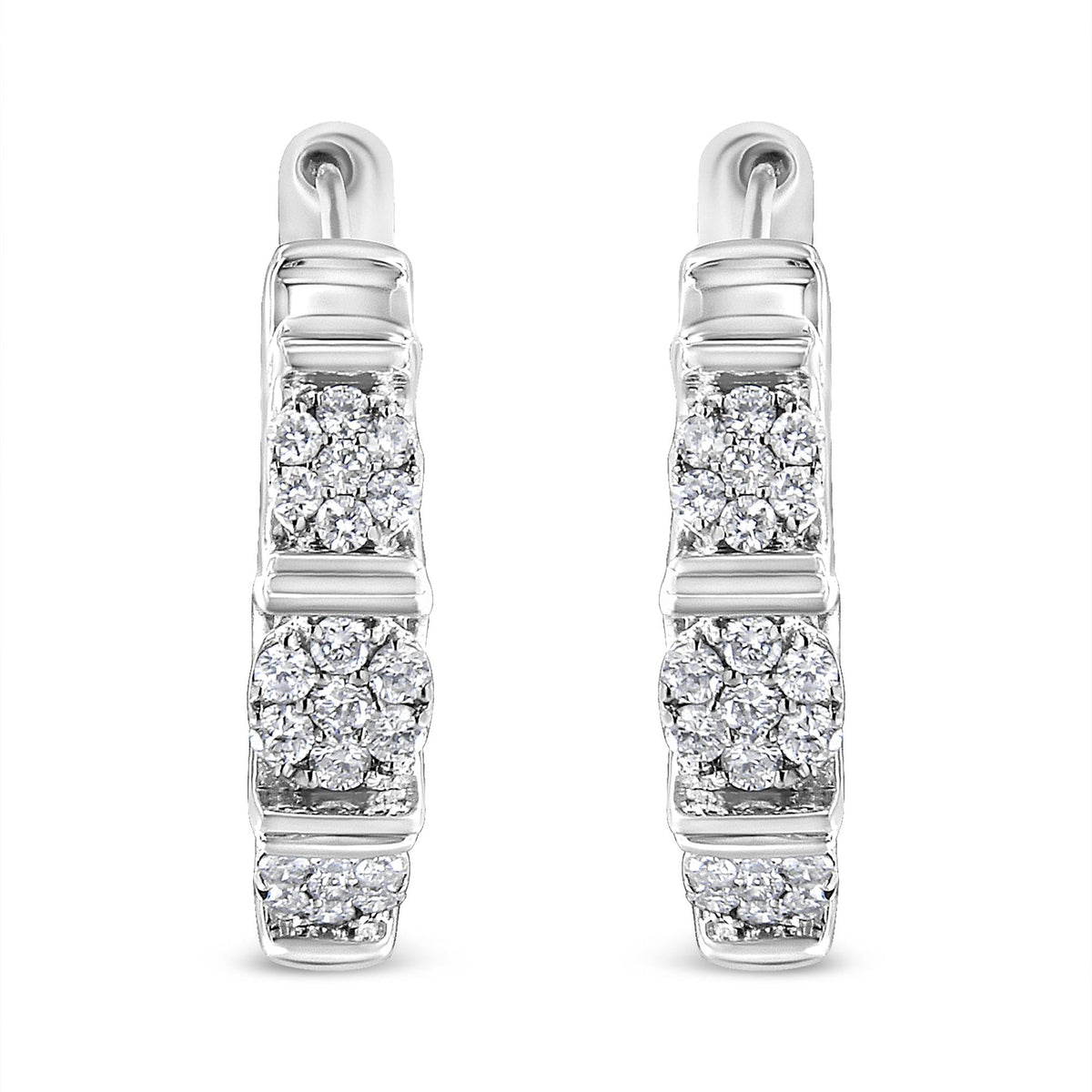 .925 Sterling Silver 1/2 Cttw Lab Grown Round Diamond Floral Cluster Hoop Earrings (F-G Color, SI1-SI2 Clarity)