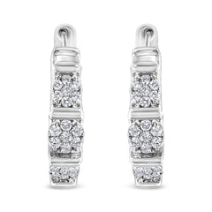 .925 Sterling Silver 1/2 Cttw Lab Grown Round Diamond Floral Cluster Hoop Earrings (F-G Color, SI1-SI2 Clarity)