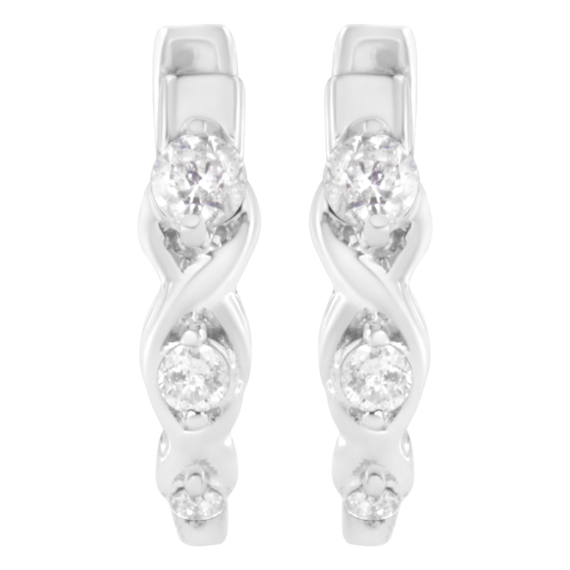 .925 Sterling Silver 1/4 cttw Prong Set Round-Cut Diamond Twist and Swirl Hoop Earring (I-J Color, I2-I3 Clarity)