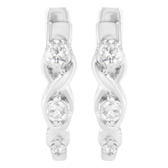 .925 Sterling Silver 1/4 cttw Prong Set Round-Cut Diamond Twist and Swirl Hoop Earring (I-J Color, I2-I3 Clarity)