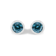 14K Gold Bezel Set Lab Grown Blue Diamond Solitaire Stud Earrings