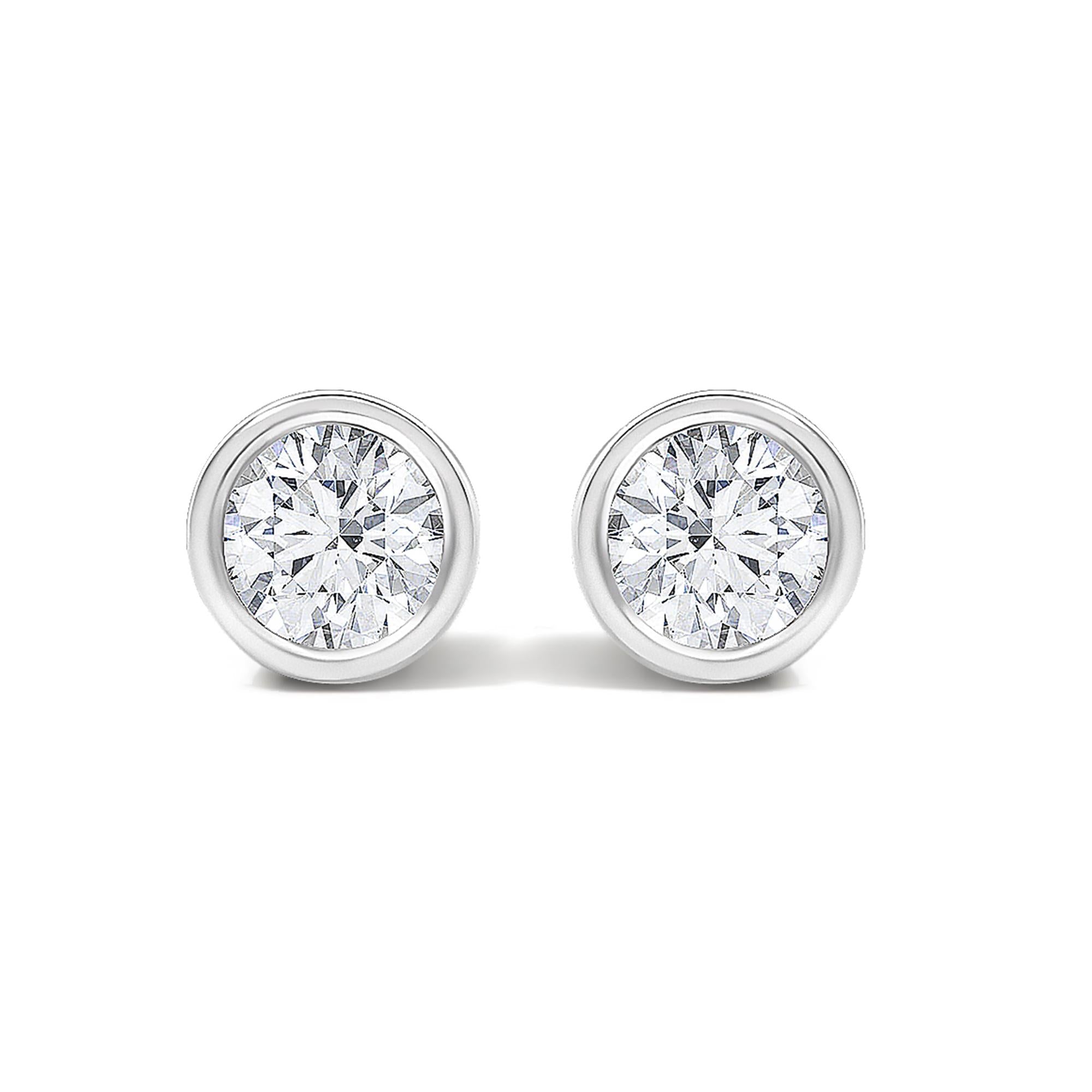 14K White Gold 1/2 Cttw Lab Grown Diamond Bezel Solitaire Stud Earrings