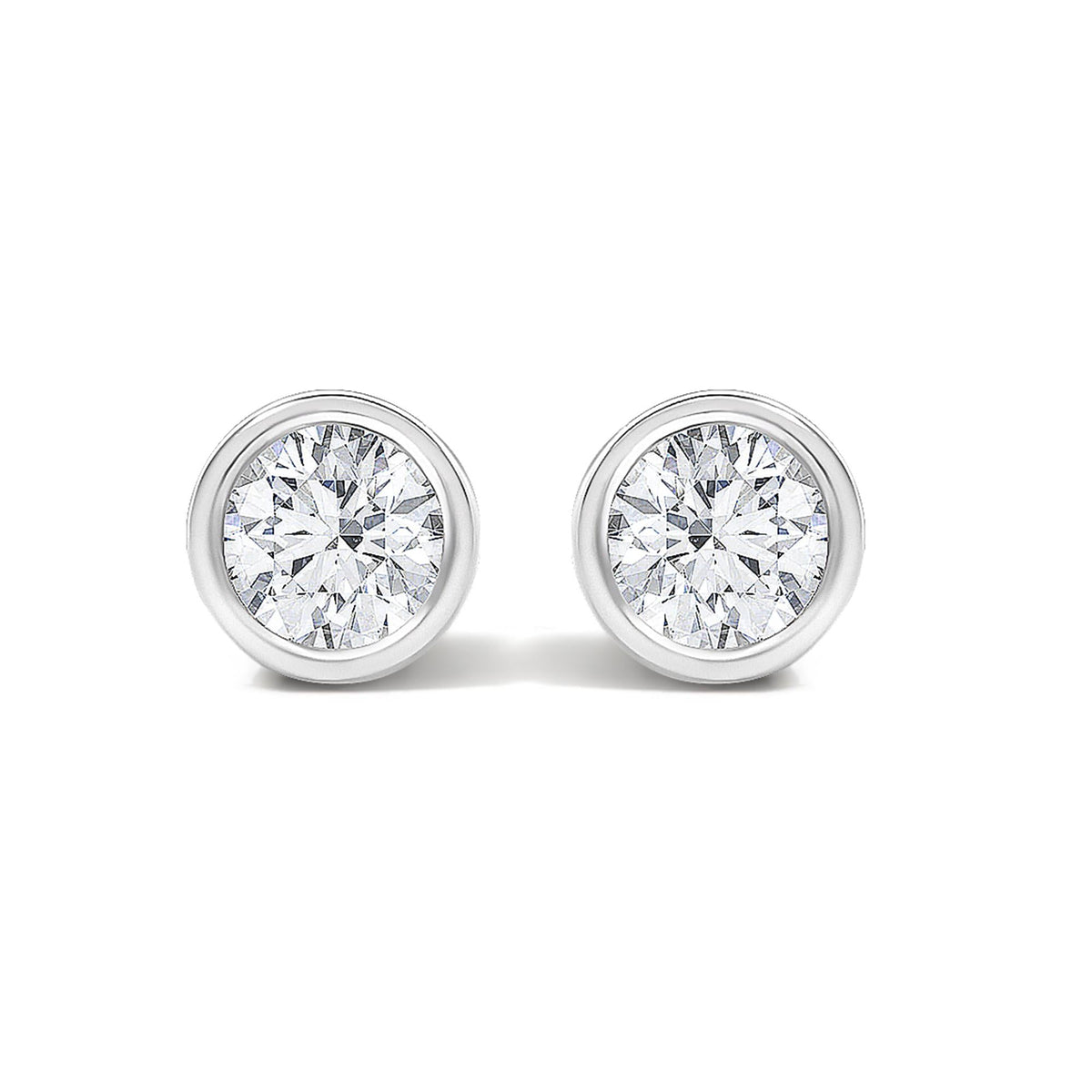 14K White Gold 1/2 Cttw Lab Grown Diamond Bezel Solitaire Stud Earrings