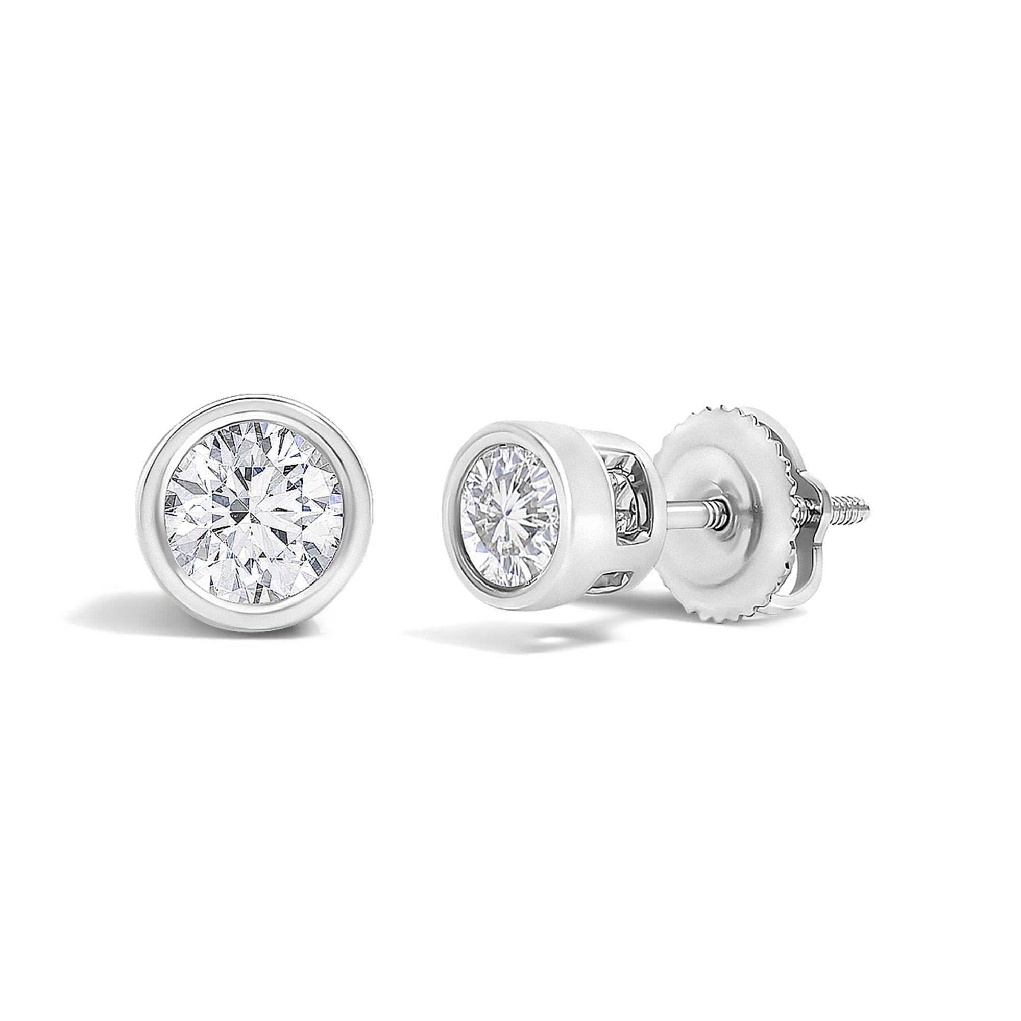 14K White Gold 1/2 Cttw Lab Grown Diamond Bezel Solitaire Stud Earrings