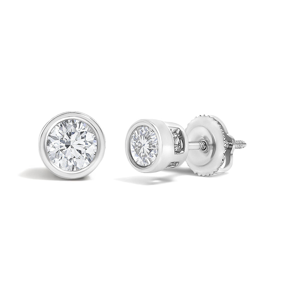 14K White Gold 1/2 Cttw Lab Grown Diamond Bezel Solitaire Stud Earrings