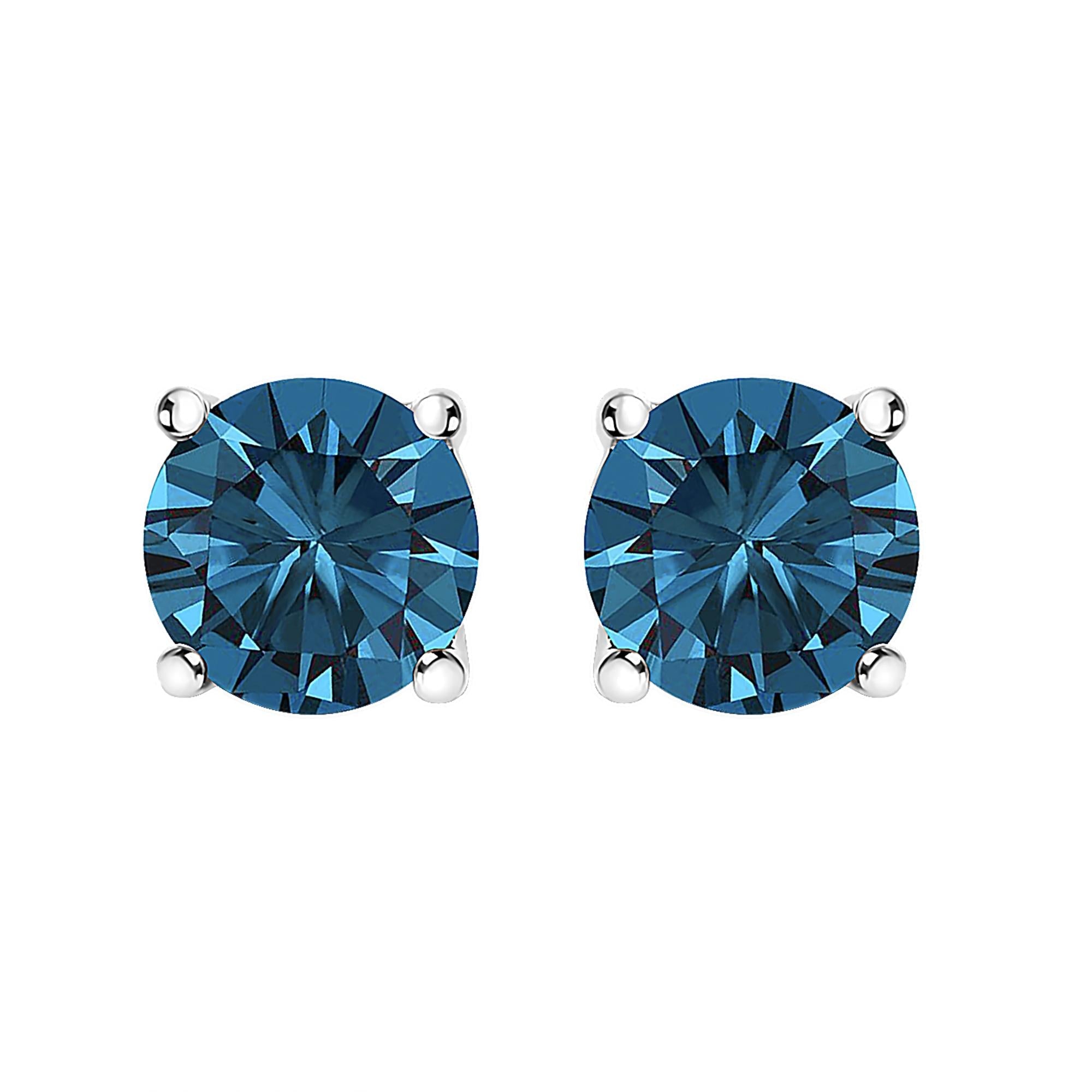 14K Gold Blue Lab Grown Diamond Stud Earrings with Screw Backs