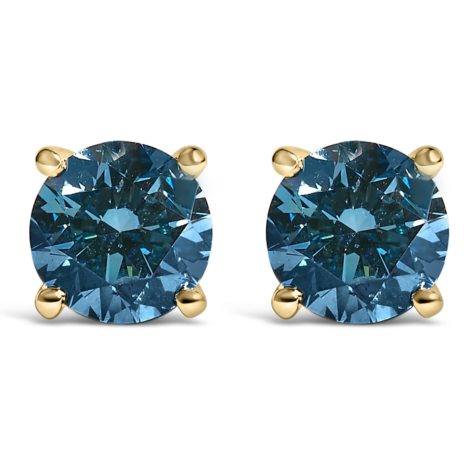 14K Gold Blue Lab Grown Diamond Stud Earrings with Screw Backs