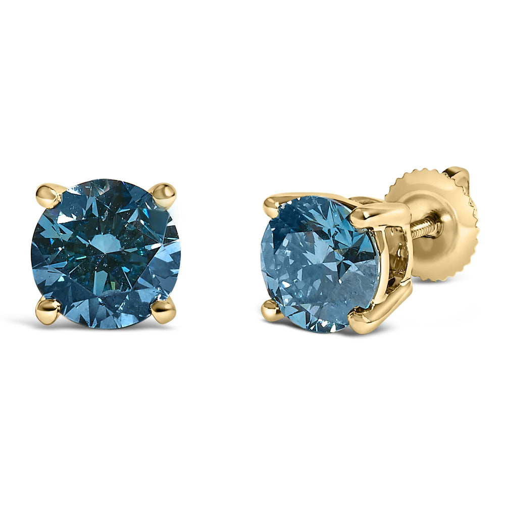 14K Gold Blue Lab Grown Diamond Stud Earrings with Screw Backs