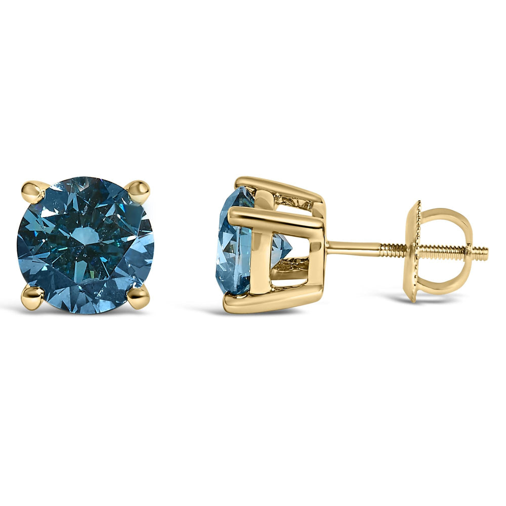 14K Gold Blue Lab Grown Diamond Stud Earrings with Screw Backs
