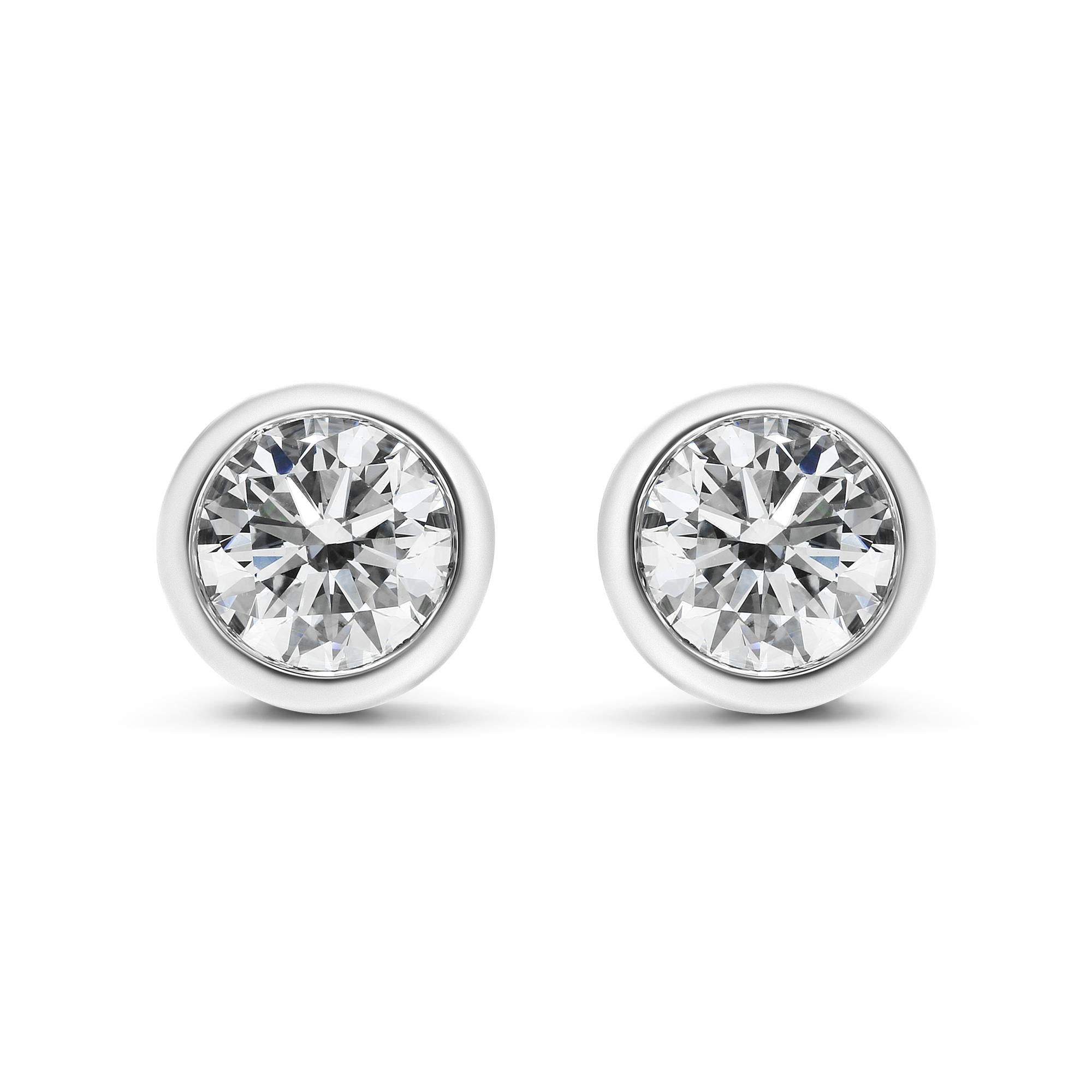 14K Gold Lab Grown Diamond Screw-Back Classic Bezel Solitaire Stud Earrings (G-H Color, VS2-SI1 Clarity)