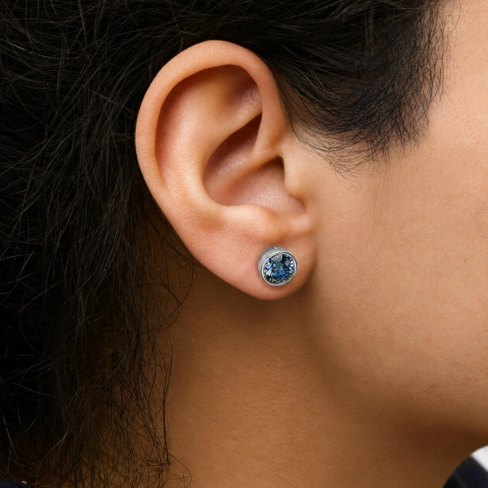 14K Gold Bezel Set Lab Grown Blue Diamond Solitaire Stud Earrings