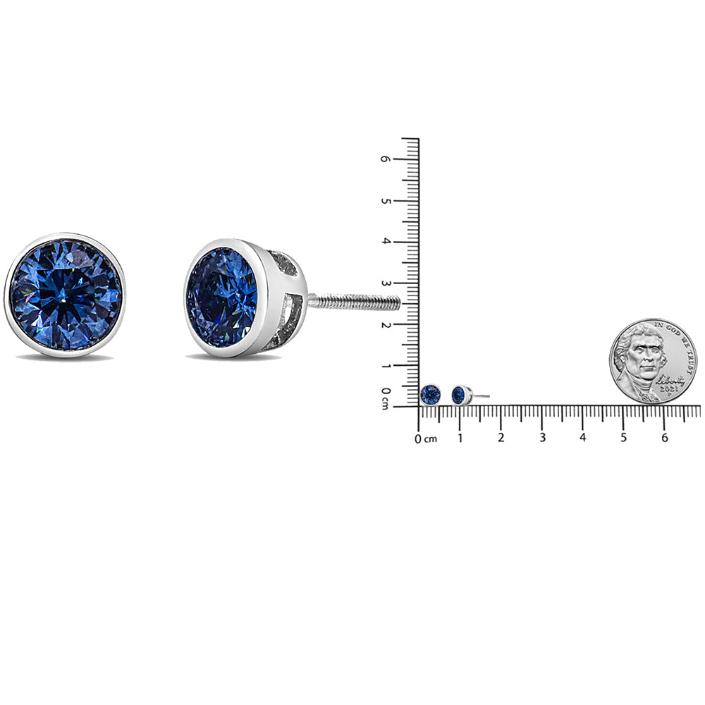 14K Gold Bezel Set Lab Grown Blue Diamond Solitaire Stud Earrings