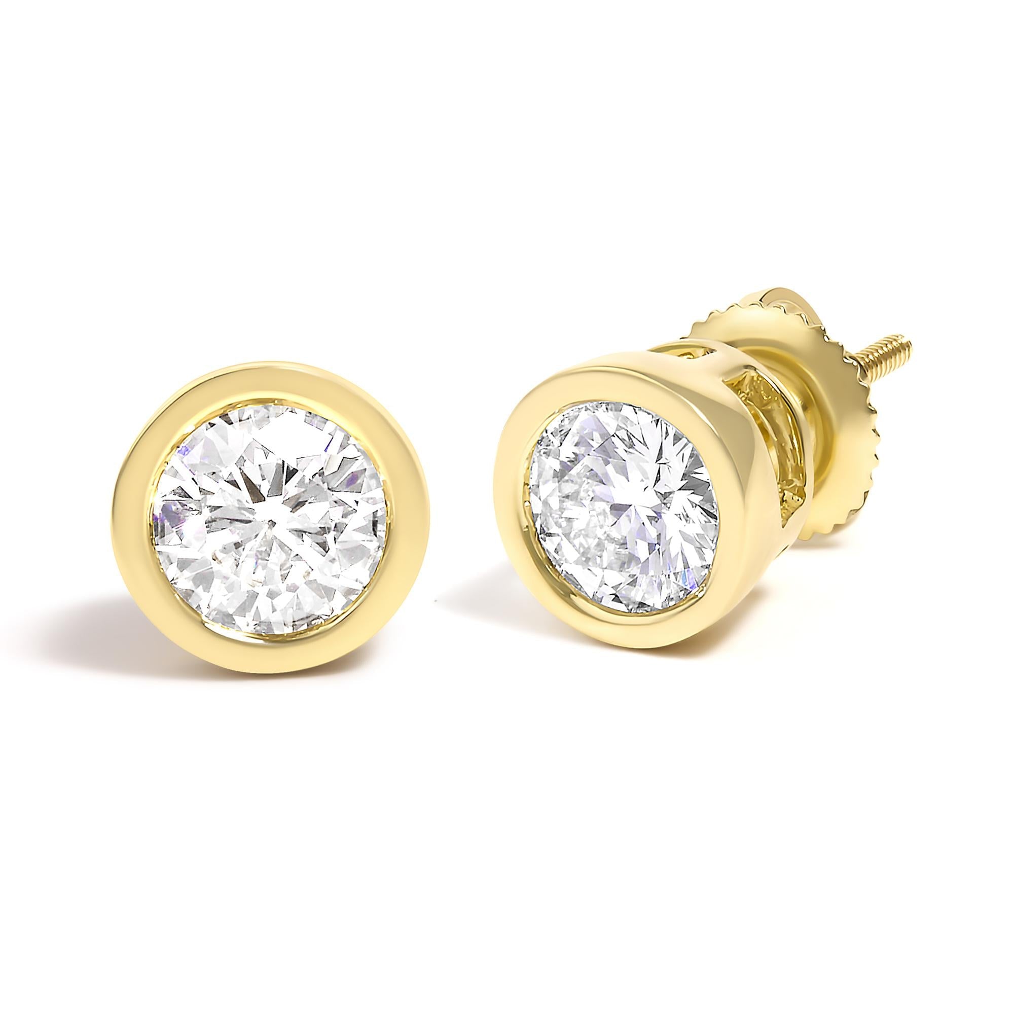 14K Gold Lab Grown Diamond Screw-Back Classic Bezel Solitaire Stud Earrings (G-H Color, VS2-SI1 Clarity)