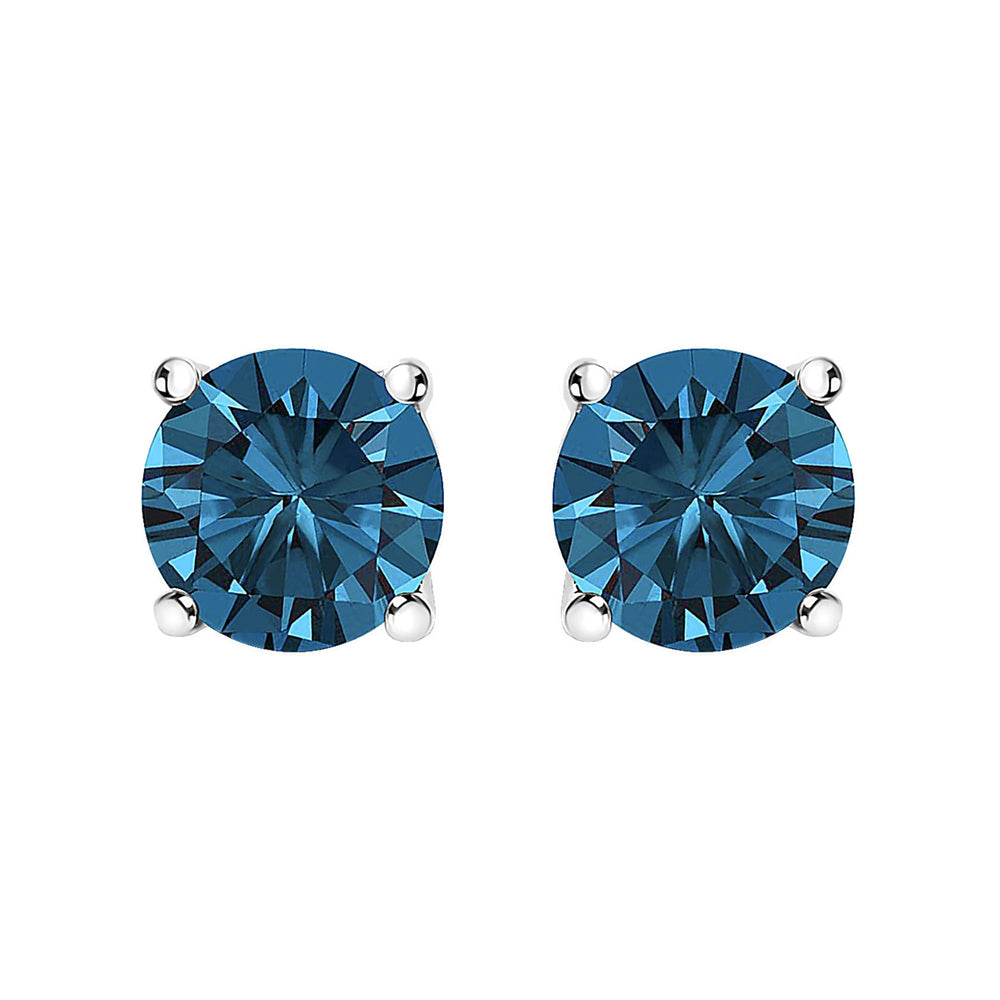 14K Gold Round Brilliant Cut Lab Grown Blue Diamond 4-Prong Classic Solitaire Stud Earrings with Pushbacks