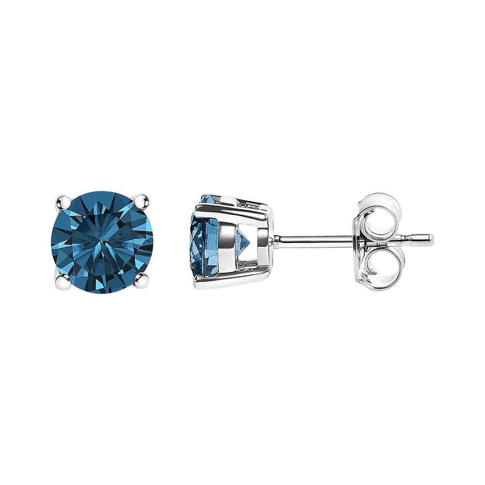 14K Gold Round Brilliant Cut Lab Grown Blue Diamond 4-Prong Classic Solitaire Stud Earrings with Pushbacks