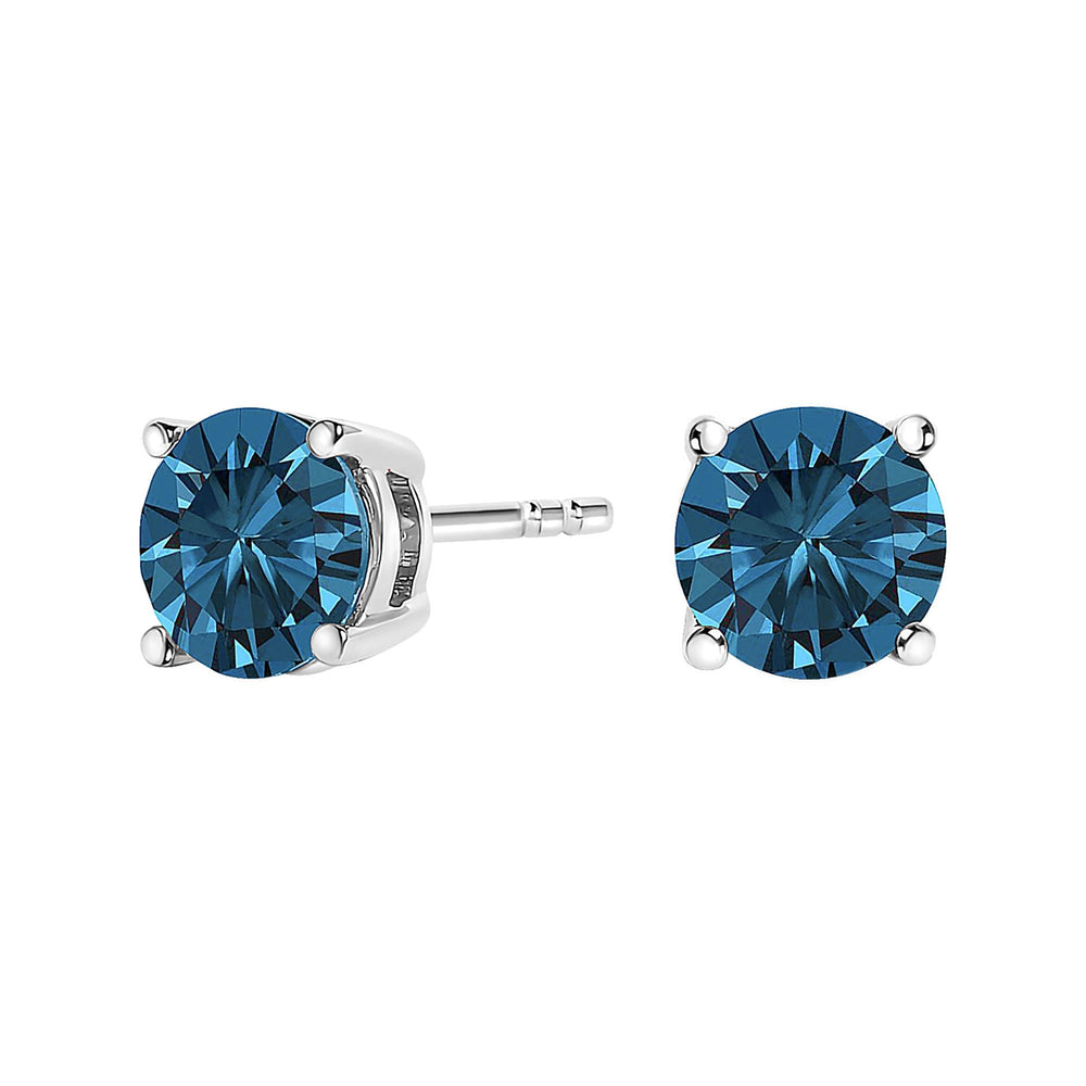 14K Gold Round Brilliant Cut Lab Grown Blue Diamond 4-Prong Classic Solitaire Stud Earrings with Pushbacks