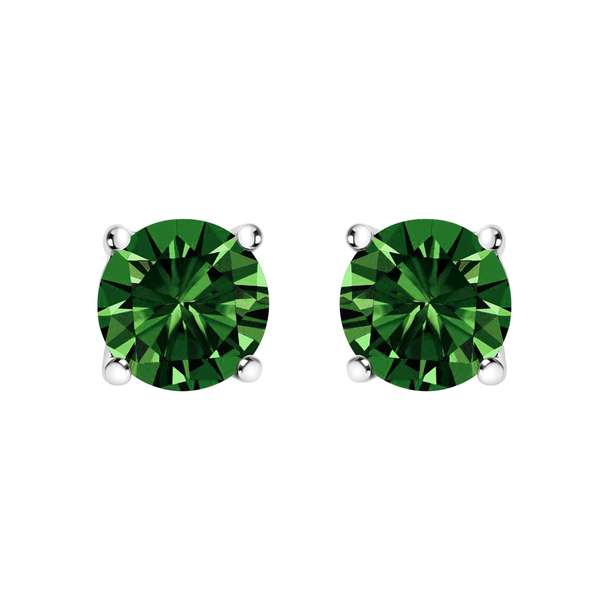 14K Gold 1/2 Cttw Lab Grown Green Diamond Classic Solitaire Stud Earrings with Pushback