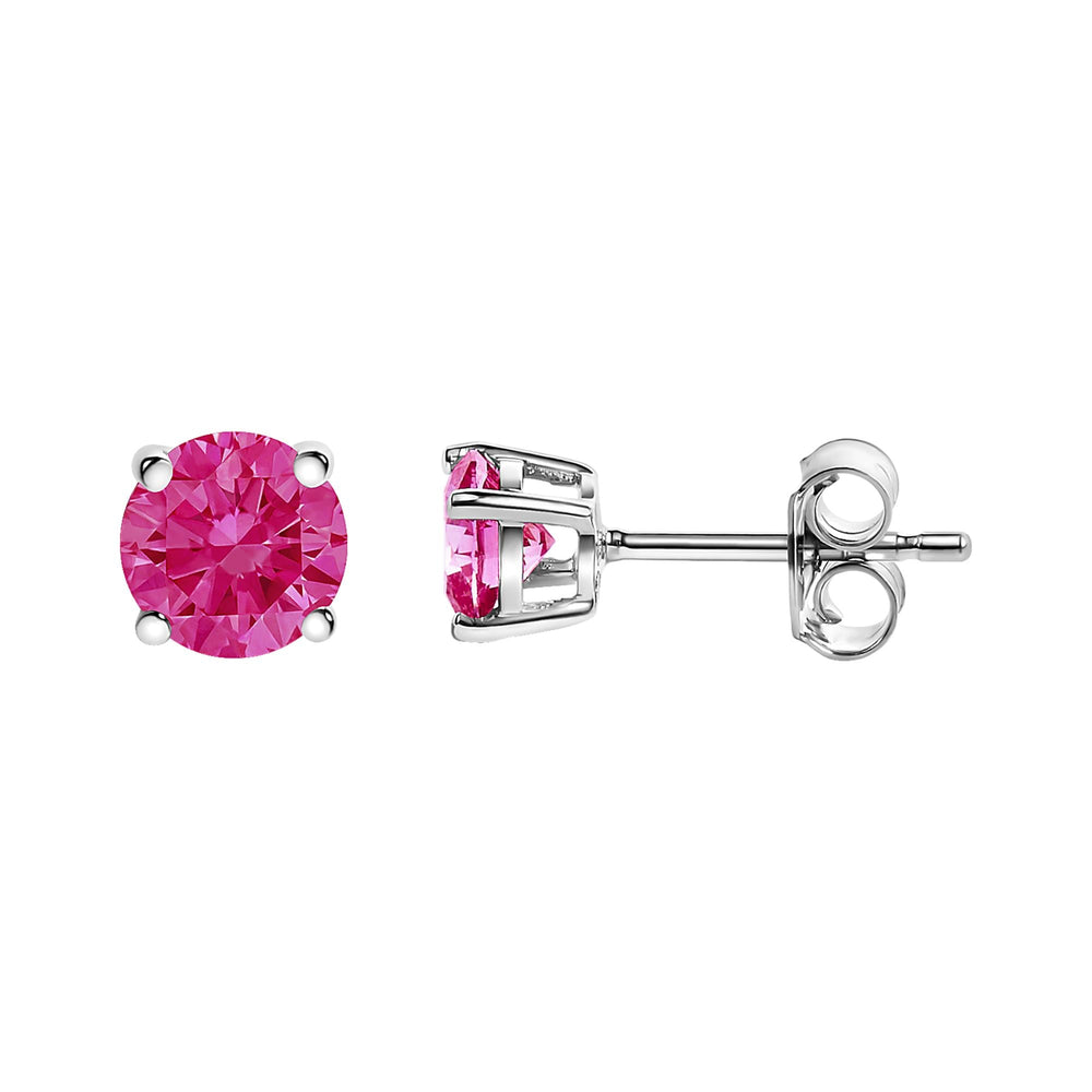 14K White Gold 1/2 Cttw Round Brilliant Cut Lab Grown Pink Diamond 4-Prong Classic Solitaire Earrings (Pink Color, VVS2-VS1 Clarity)