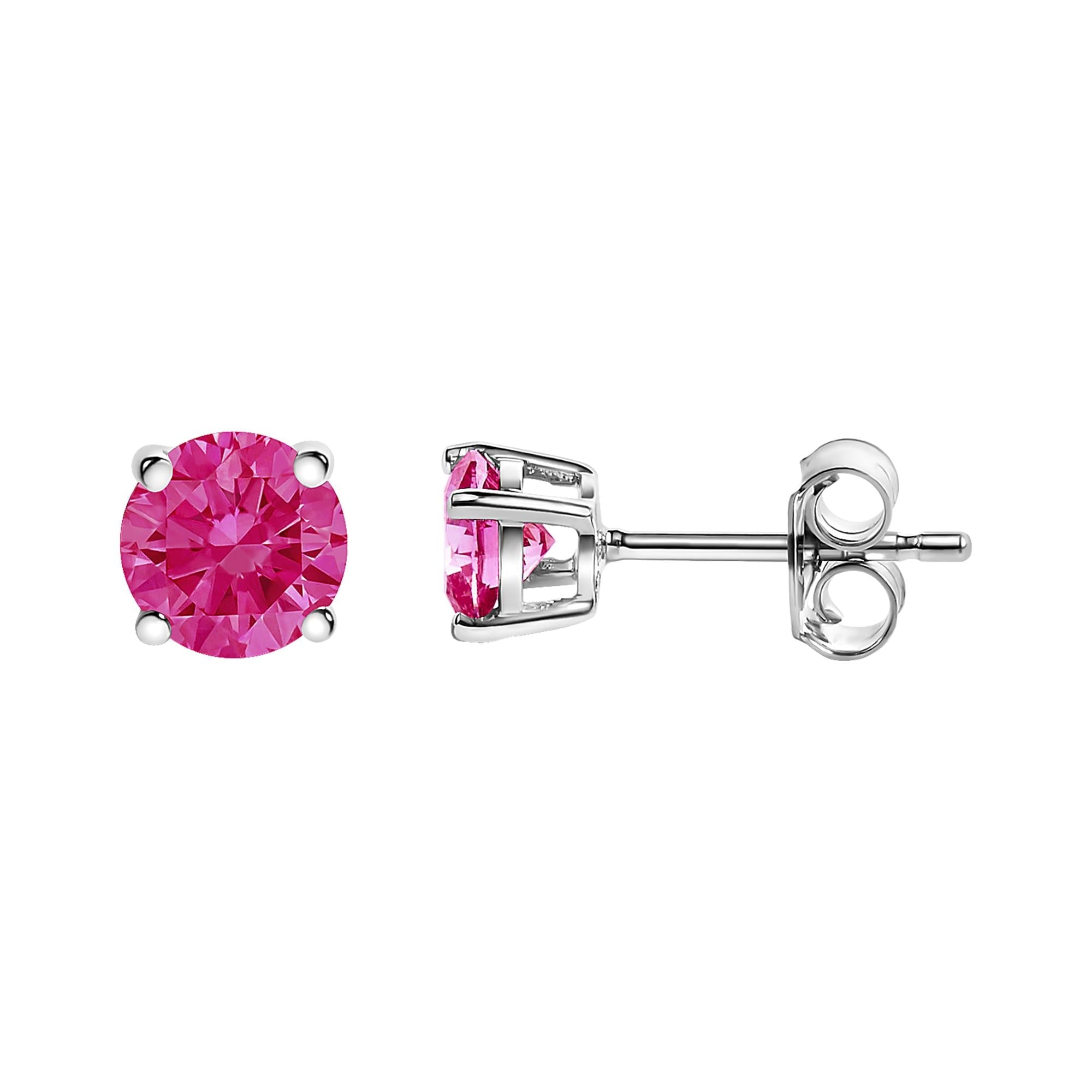 10K White Gold 1/2 Cttw Lab Created Round Brilliant Cut Pink Diamond Classic 4-Prong Solitaire Stud Earrings (Fancy Pink Color, VVS2-VS1 Clarity)