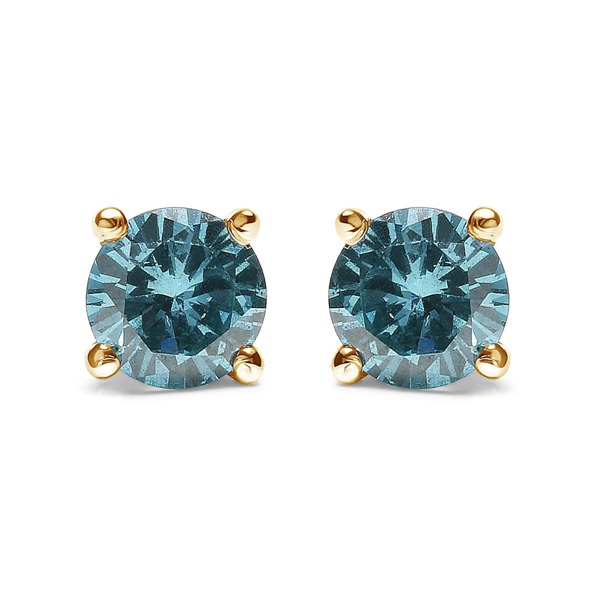 14K Gold 1/2 Cttw Aqua Blue Diamond Screw-Back 4-Prong Classic Stud Earrings (Color Treated, I2-I3)