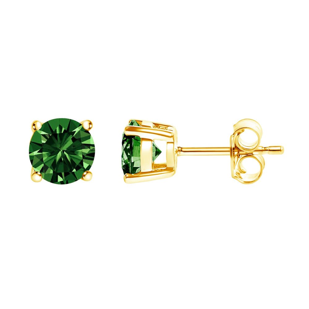 14K Gold 1/2 Cttw Lab Grown Green Diamond Classic Solitaire Stud Earrings with Pushback