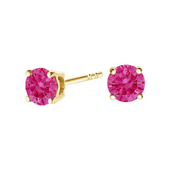 14K Yellow Gold 1/2 Cttw Round Brilliant Cut Lab Grown Pink Diamond 4-Prong Classic Solitaire Earrings (Pink Color, VVS2-VS1 Clarity)