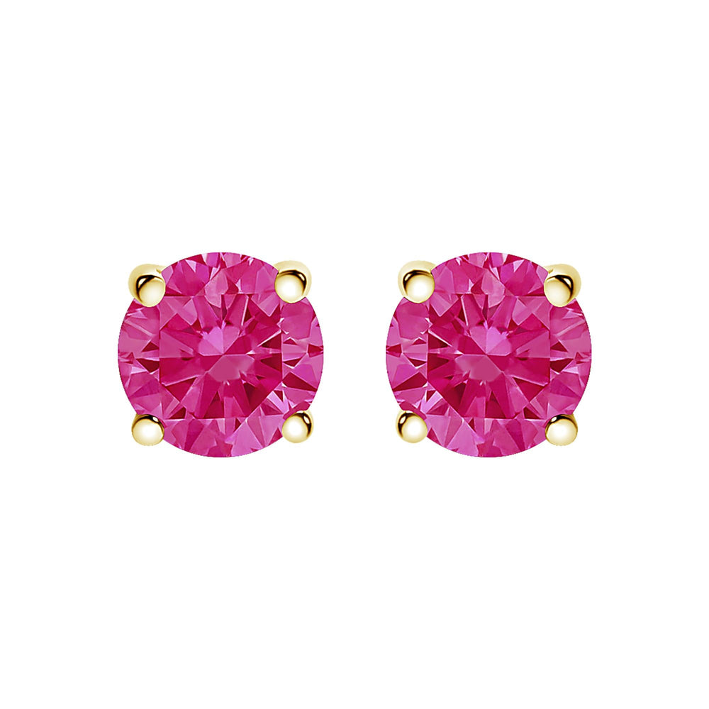 14K Yellow Gold 1/2 Cttw Round Brilliant Cut Lab Grown Pink Diamond 4-Prong Classic Solitaire Earrings (Pink Color, VVS2-VS1 Clarity)