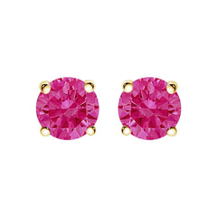 14K Yellow Gold 1/2 Cttw Round Brilliant Cut Lab Grown Pink Diamond 4-Prong Classic Solitaire Earrings (Pink Color, VVS2-VS1 Clarity)