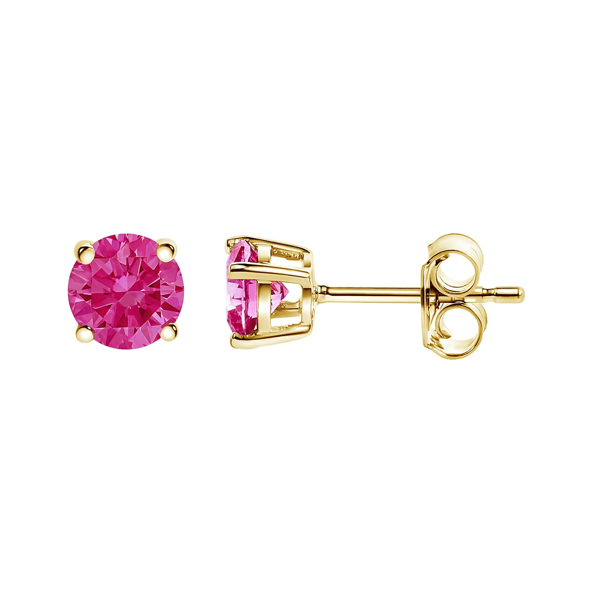 14K Yellow Gold 1/2 Cttw Round Brilliant Cut Lab Grown Pink Diamond 4-Prong Classic Solitaire Earrings (Pink Color, VVS2-VS1 Clarity)