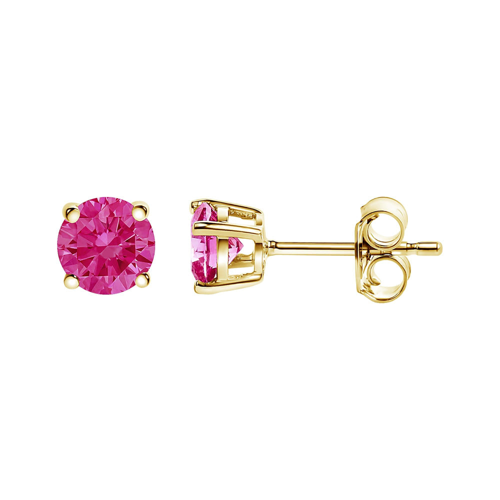 14K Yellow Gold 1/2 Cttw Round Brilliant Cut Lab Grown Pink Diamond 4-Prong Classic Solitaire Earrings (Pink Color, VVS2-VS1 Clarity)