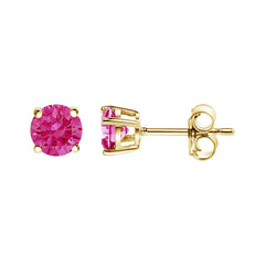 14K Yellow Gold 1/2 Cttw Round Brilliant Cut Lab Grown Pink Diamond 4-Prong Classic Solitaire Earrings (Pink Color, VVS2-VS1 Clarity)