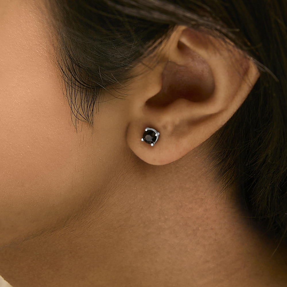 14K White Gold Round Brilliant-Cut Black Diamond Classic 4-Prong Stud Earrings with Screw Backs (Fancy Color-Enhanced, I2-I3 Clarity)