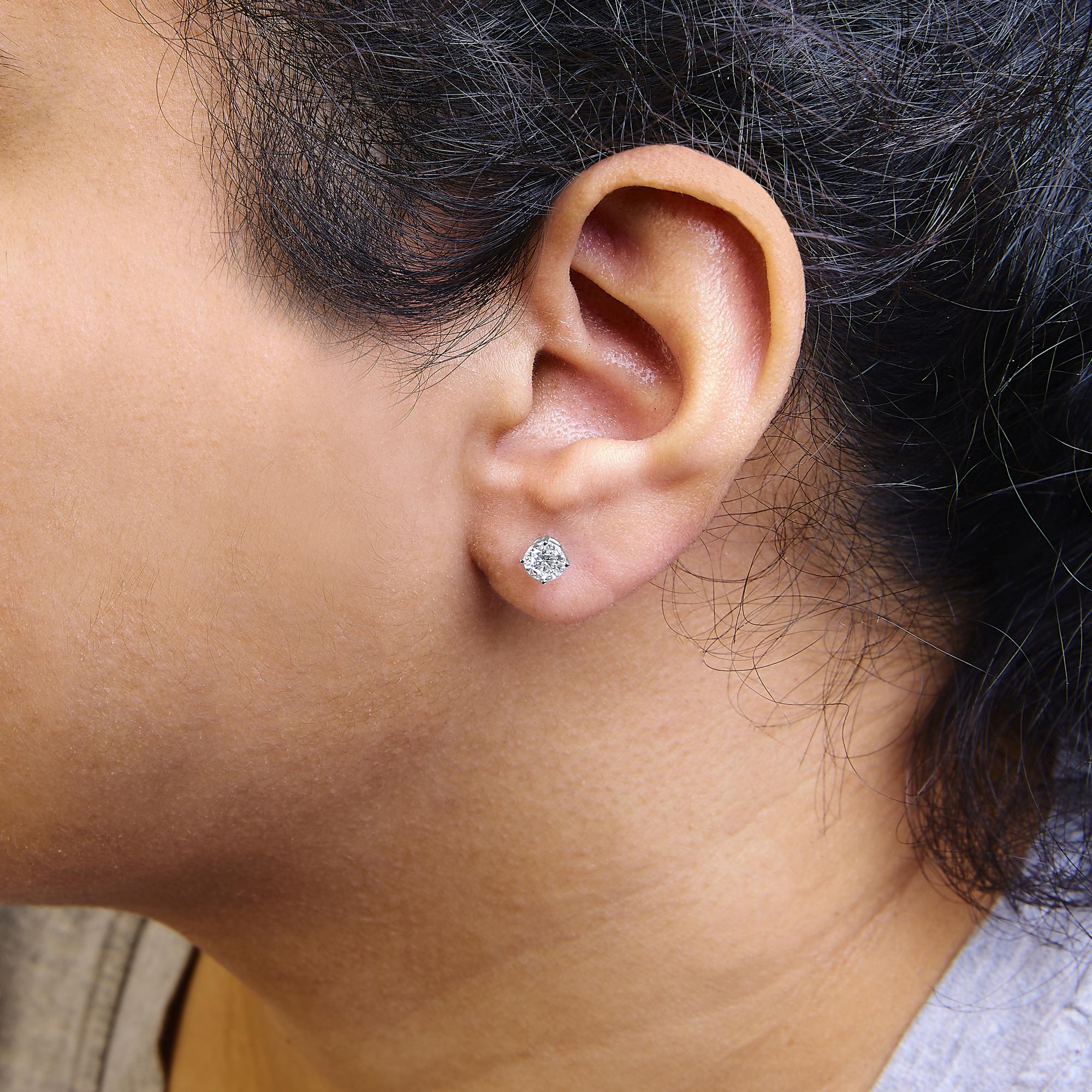 10K Gold Lab Created Round Brilliant Cut Diamond Classic 4-Prong Solitaire Stud Earrings