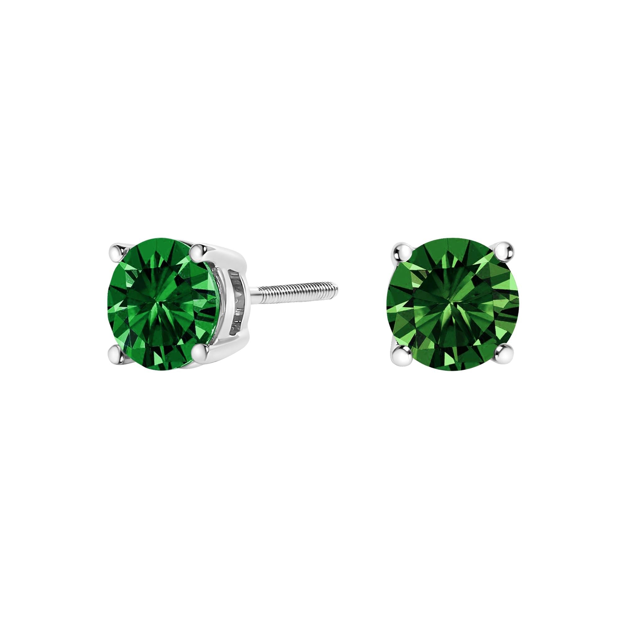 14K Gold Lab Grown Green Diamond Classic Solitaire Stud Earrings