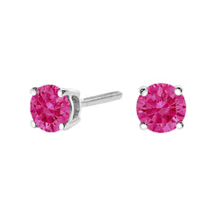 14K White Gold 1.0 Cttw Round Brilliant Cut Lab Grown Pink Diamond 4-Prong Classic Solitaire Earrings (Pink Color, VVS2-VS1 Clarity)