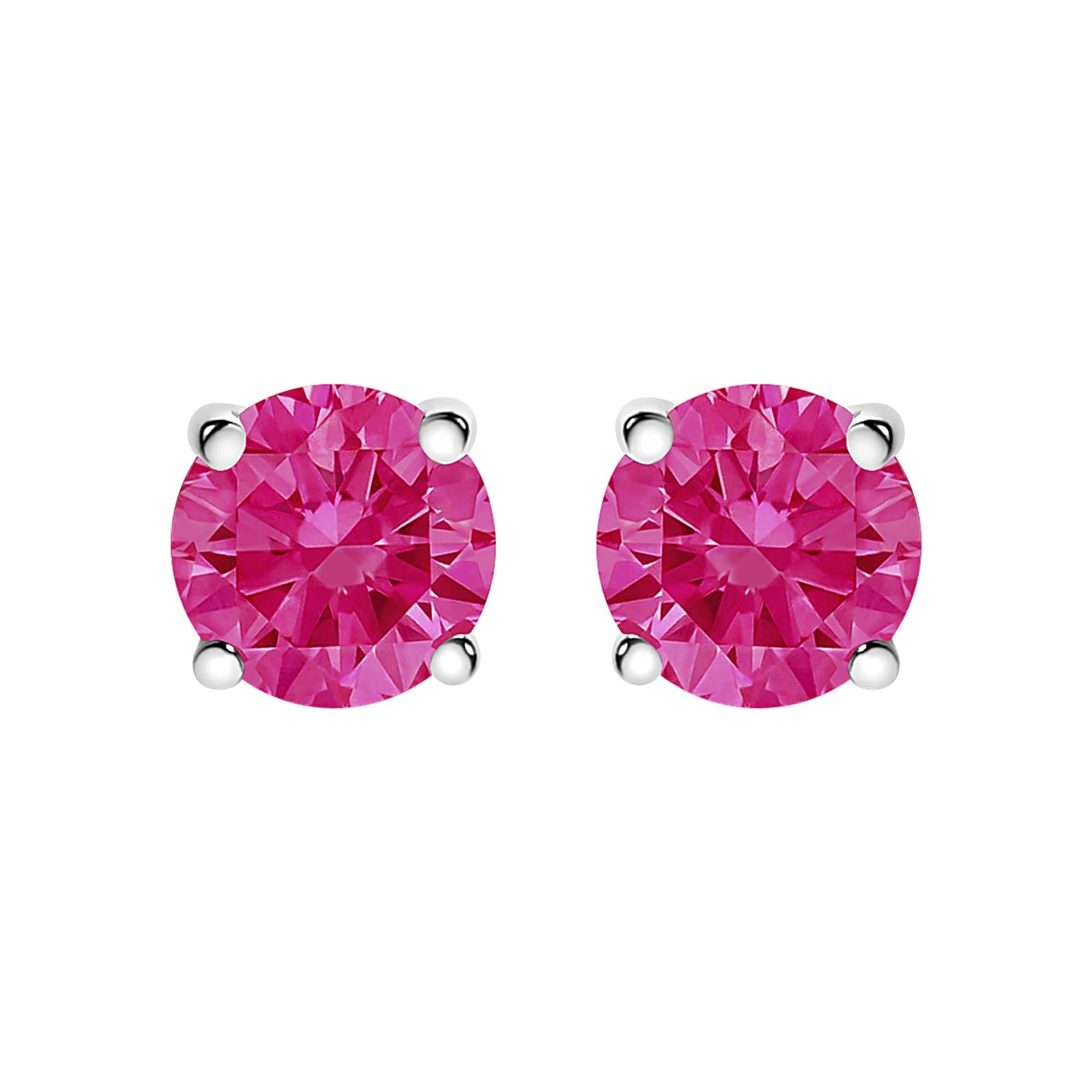 14K White Gold 1.0 Cttw Round Brilliant Cut Lab Grown Pink Diamond 4-Prong Classic Solitaire Earrings (Pink Color, VVS2-VS1 Clarity)