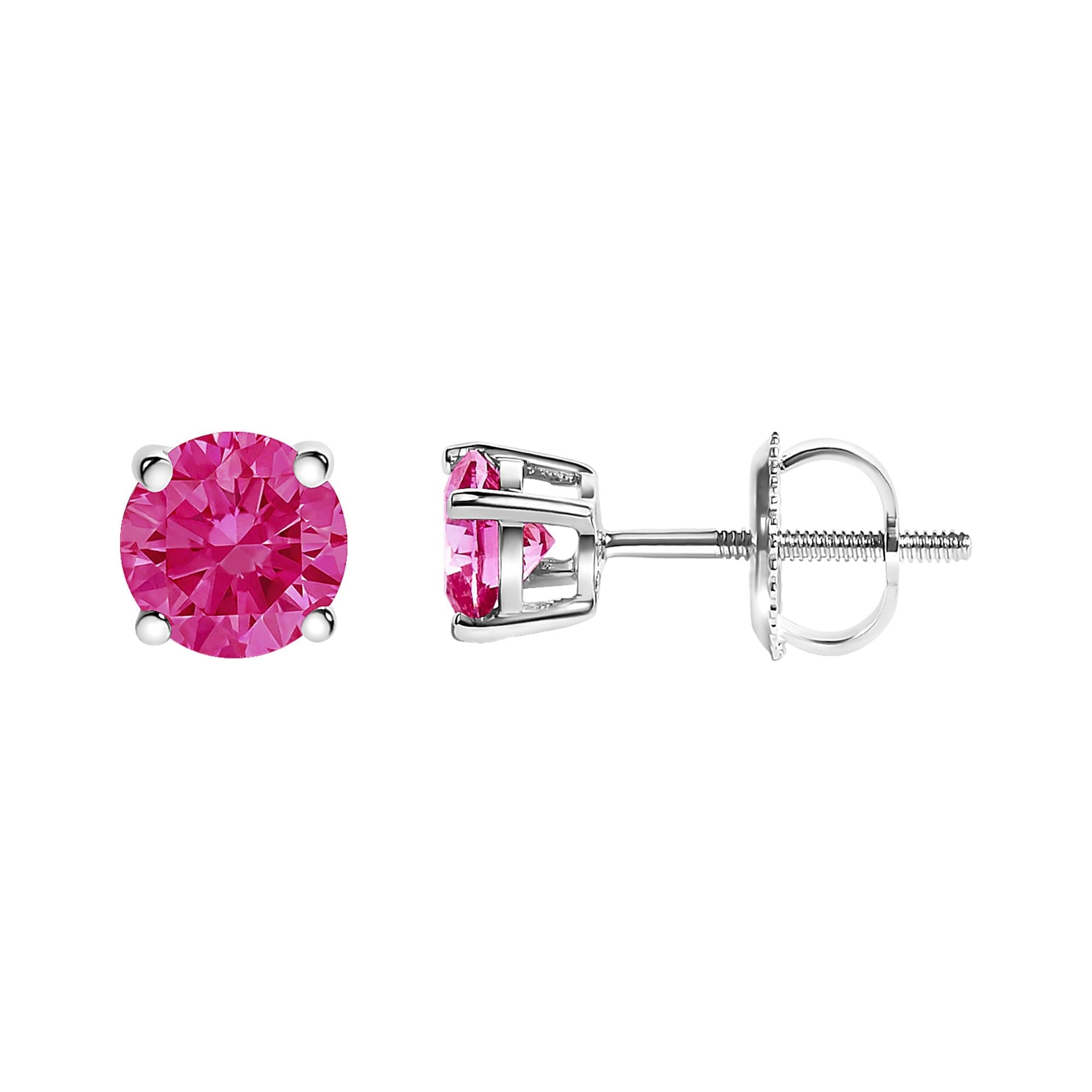 14K White Gold 1.0 Cttw Round Brilliant Cut Lab Grown Pink Diamond 4-Prong Classic Solitaire Earrings (Pink Color, VVS2-VS1 Clarity)
