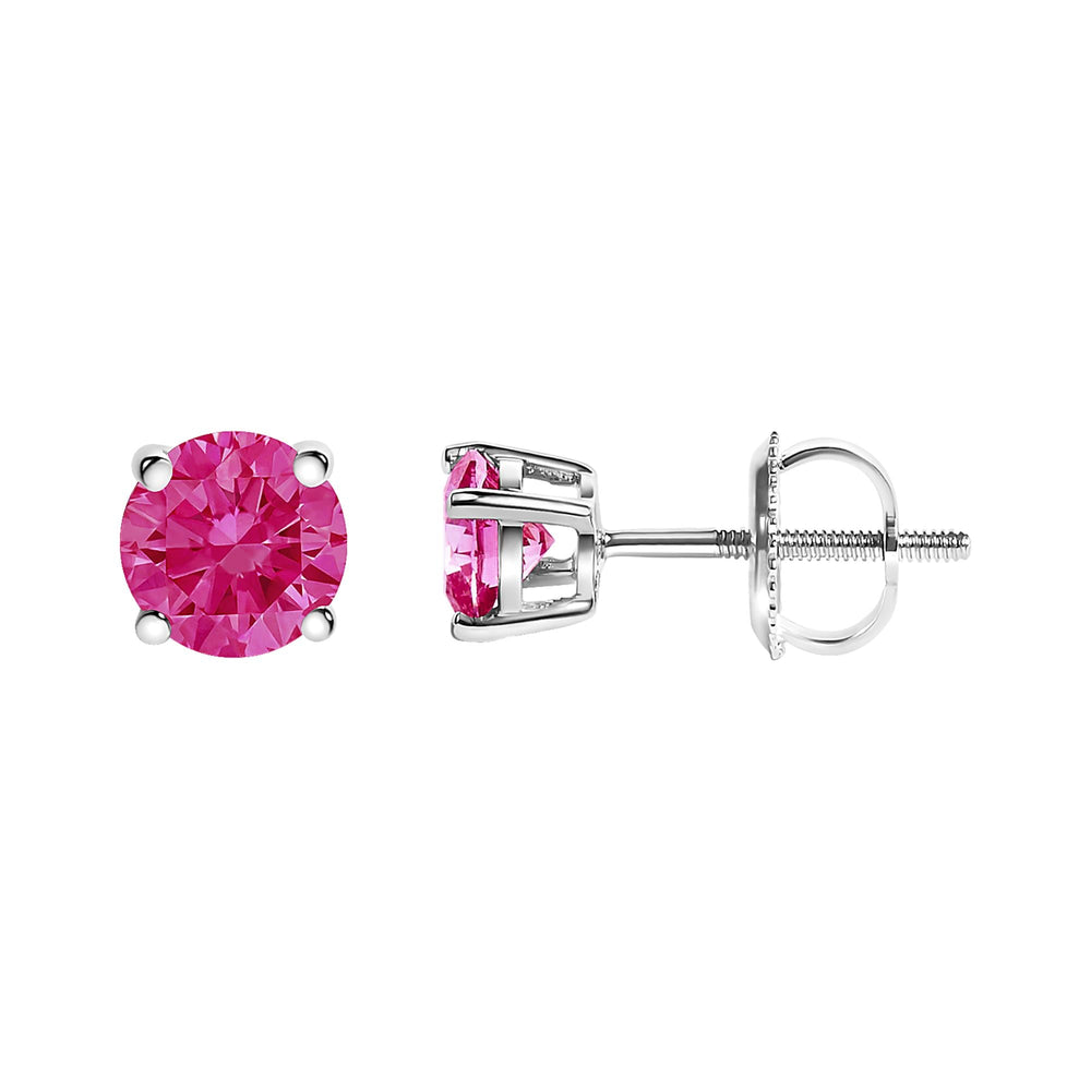 14K White Gold 1.0 Cttw Round Brilliant Cut Lab Grown Pink Diamond 4-Prong Classic Solitaire Earrings (Pink Color, VVS2-VS1 Clarity)