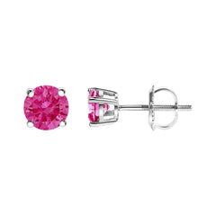 14K White Gold 1.0 Cttw Round Brilliant Cut Lab Grown Pink Diamond 4-Prong Classic Solitaire Earrings (Pink Color, VVS2-VS1 Clarity)