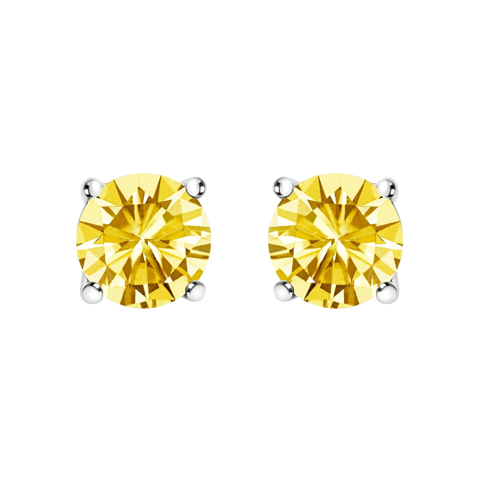 14K Gold Lab Grown Yellow Diamond Solitaire Stud Earrings