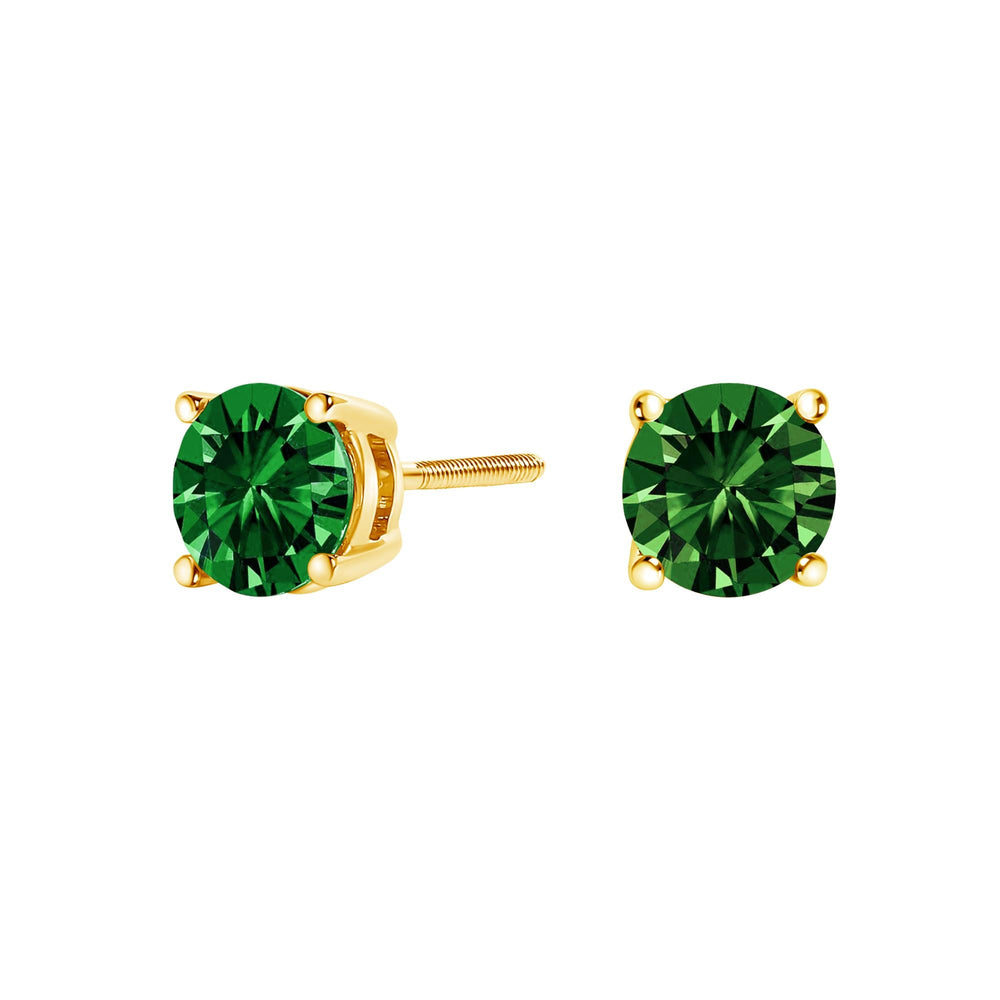 14K Gold Lab Grown Green Diamond Classic Solitaire Stud Earrings