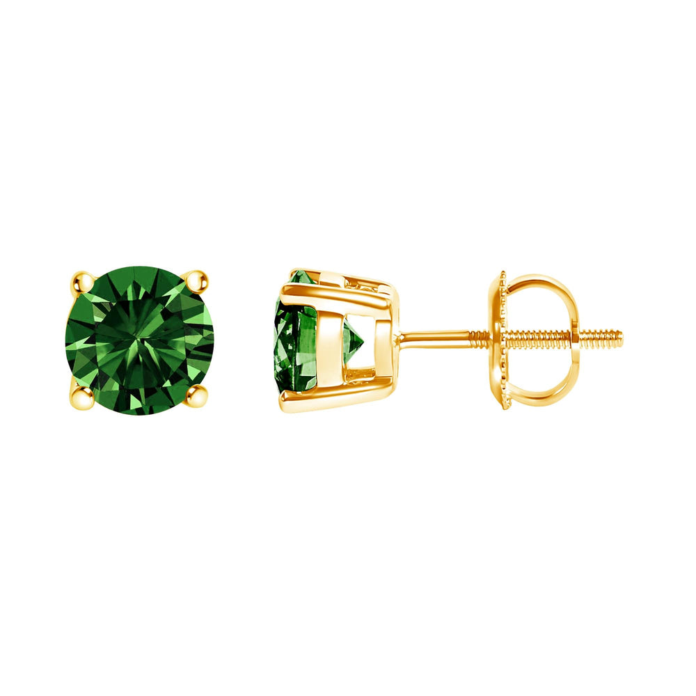 14K Gold Lab Grown Green Diamond Classic Solitaire Stud Earrings