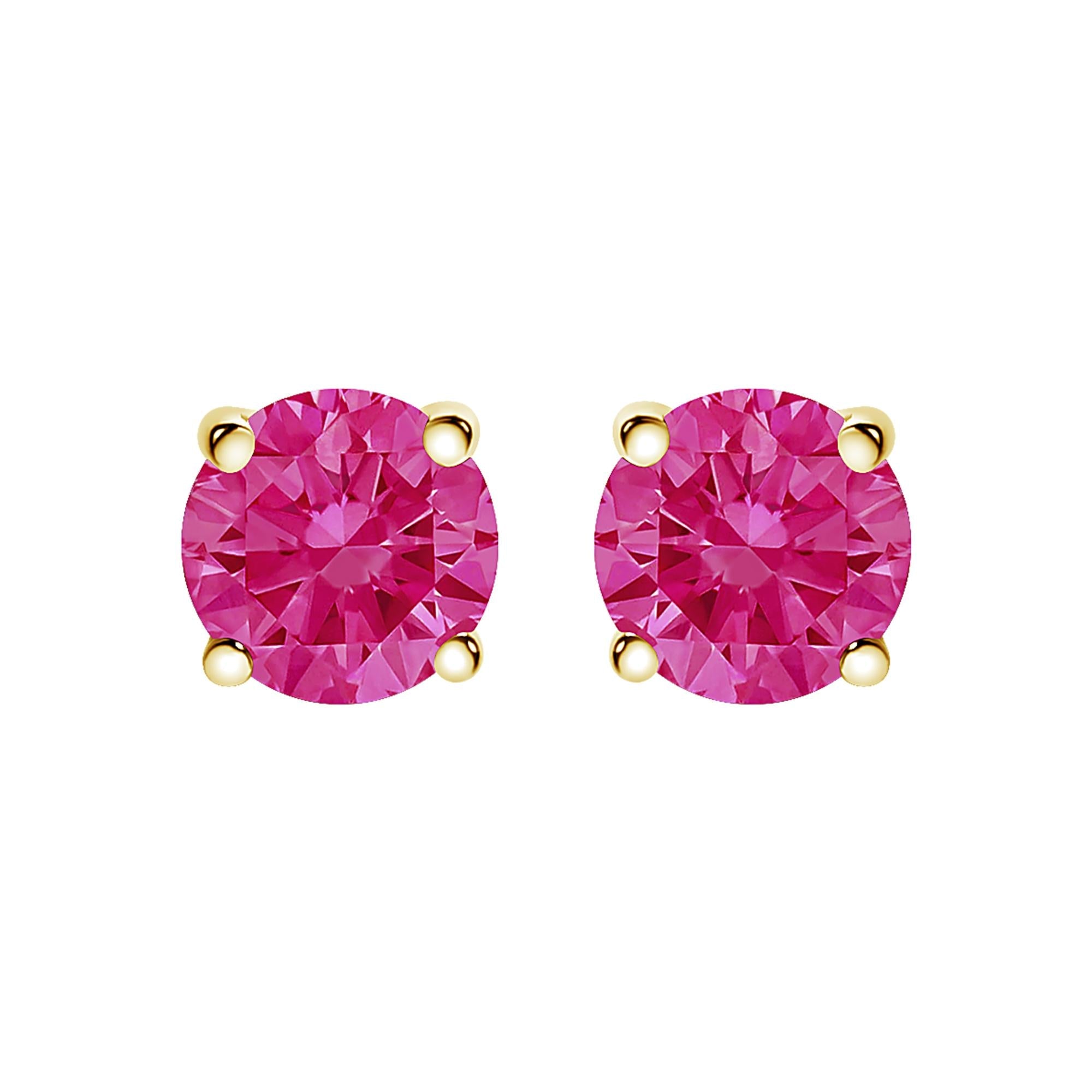 14K Yellow Gold 1.00 Cttw Round Brilliant Cut Lab Grown Pink Diamond 4-Prong Classic Solitaire Earrings (Pink Color, VVS2-VS1 Clarity)