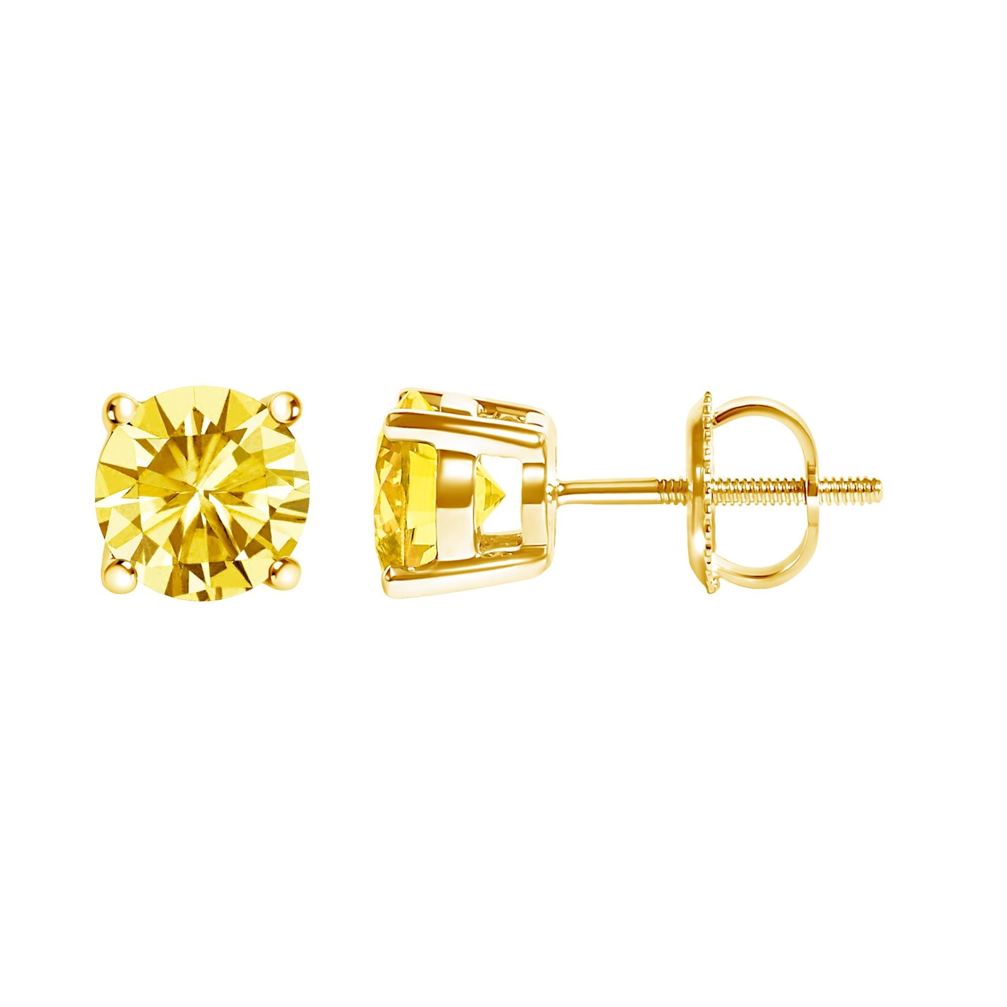 14K Gold Lab Grown Yellow Diamond Solitaire Stud Earrings