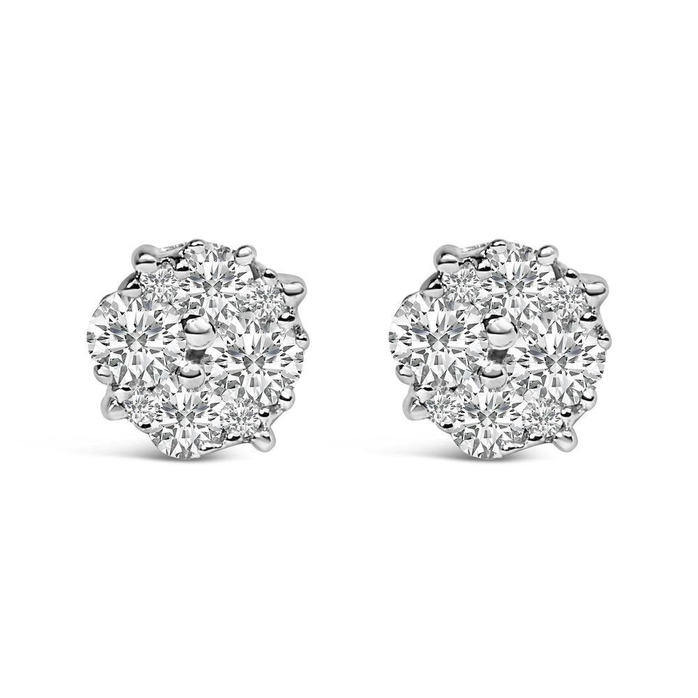 .925 Sterling Silver 1/2 Cttw Cttw Prong Set Lab Grown Round Diamond Cluster Stud Earring (F-G Color, SI1-SI2 Clarity)