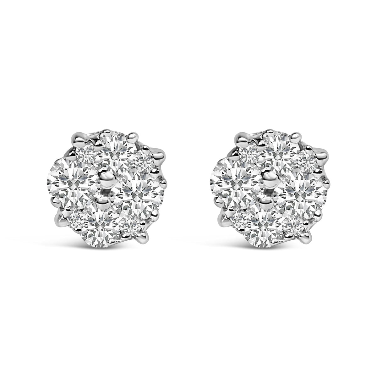 .925 Sterling Silver 1/2 Cttw Cttw Prong Set Lab Grown Round Diamond Cluster Stud Earring (F-G Color, SI1-SI2 Clarity)